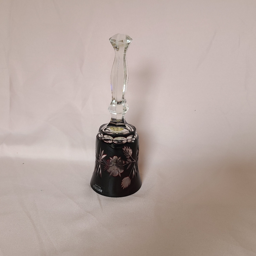 Hortensia Poland Cranberry Cut To Clear Bohemian Czech Crystal Glass Bell